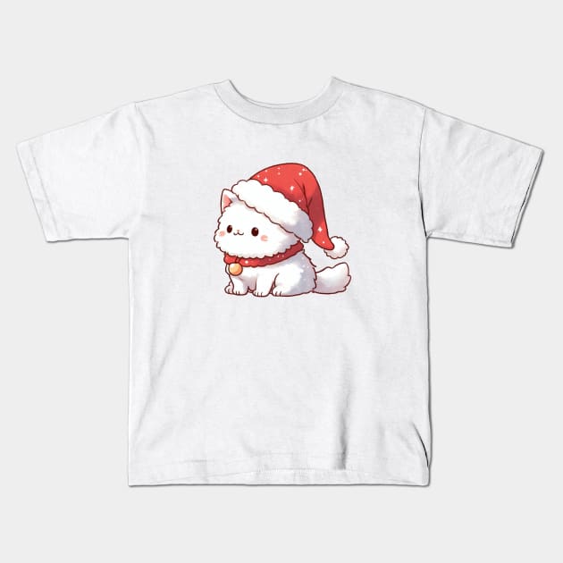 Cute Christmas White Kitty Kids T-Shirt by Takeda_Art